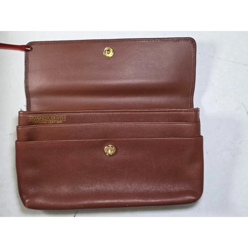 Amanda Smith Wallet Brown Leather With Zip Pocket Small Evening Clutch‎
